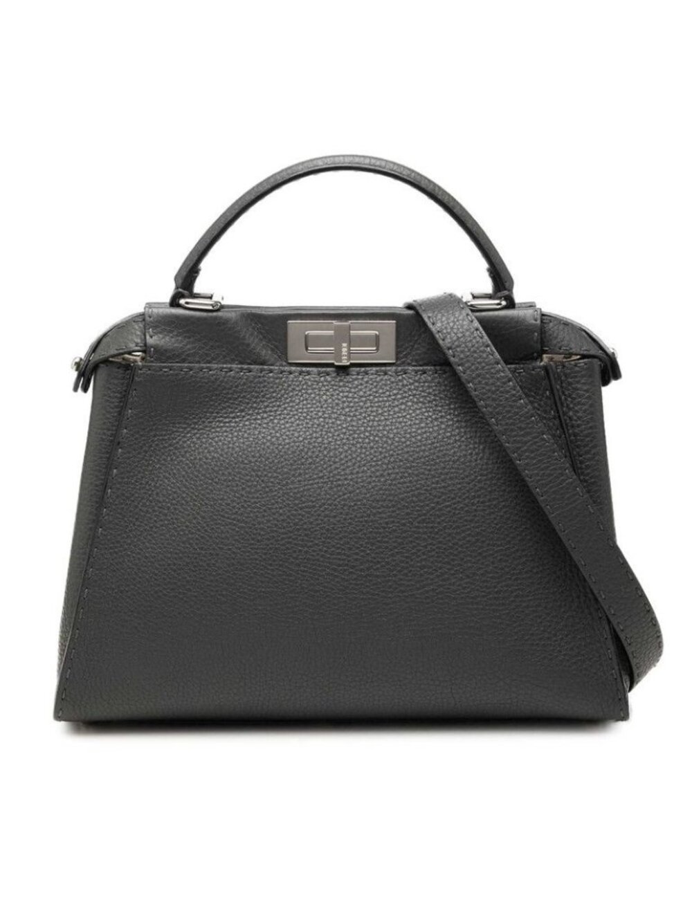 Fendi Selleria Peekaboo Medium Shoulder Bag Gray Leather